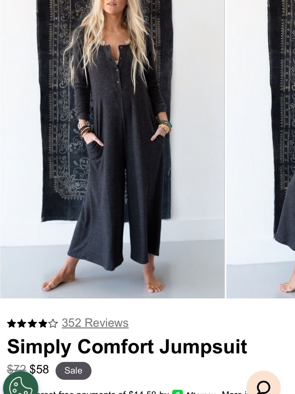 Three Bird Nest Simply Comfort Relaxed Wide-Leg Jumpsuit in Charcoal - Picture 2 of 14